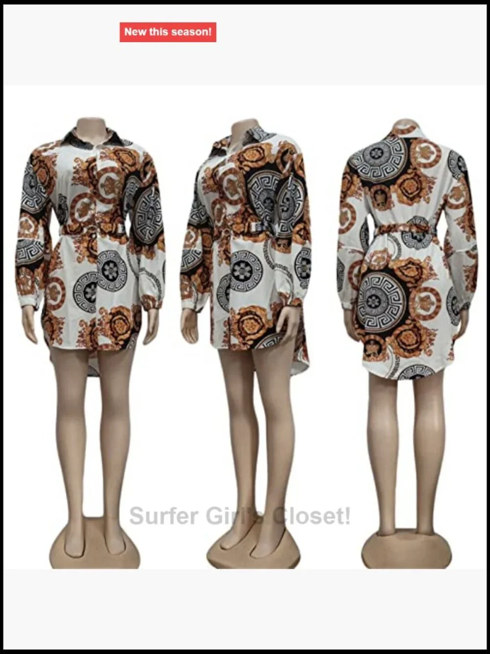 Floral Button Down Mini Shirt Dress with Belt - Lightweight Stretch
